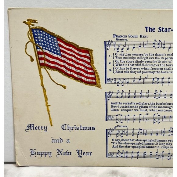 Merry Christmas Postcard Star Spangled Banner Music Embossed Happy New Year - Picture 4 of 6
